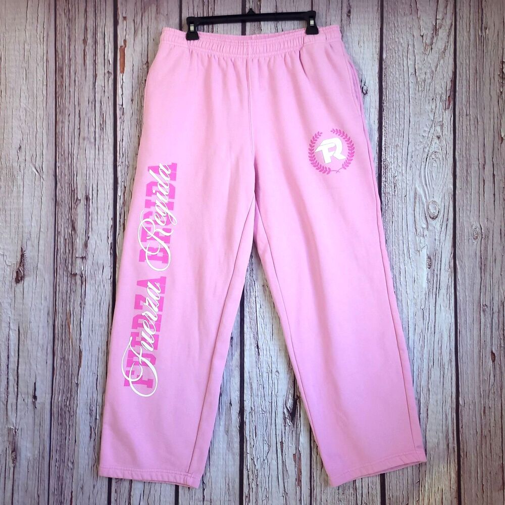 Fuerza Regida Womens Pink Fleece Baggy Sweatpants L Pockets Drawstring Made USA